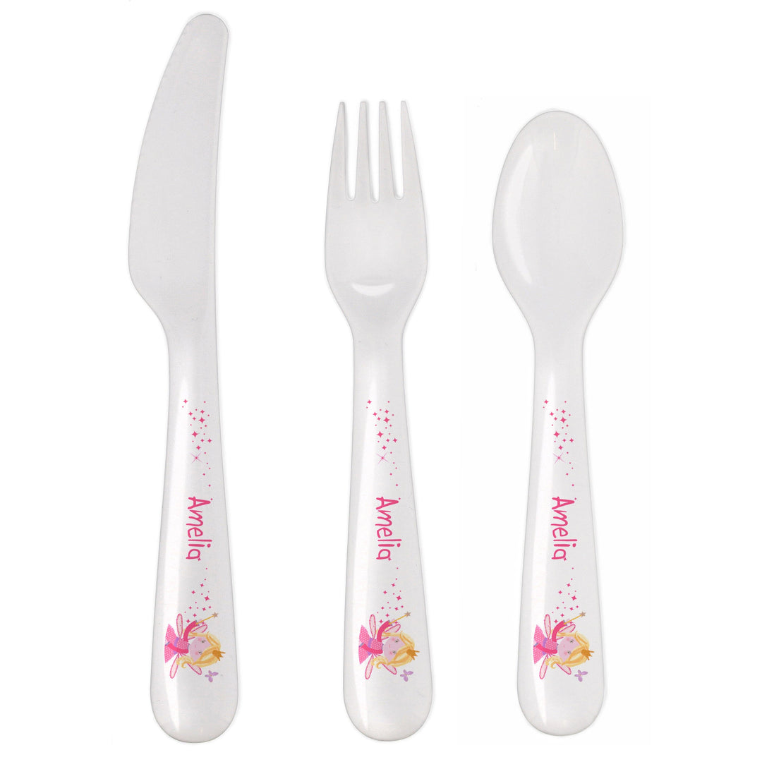 Personalised Garden Fairy 3 Piece Plastic Cutlery Set Flatware Sets Mini Bee 