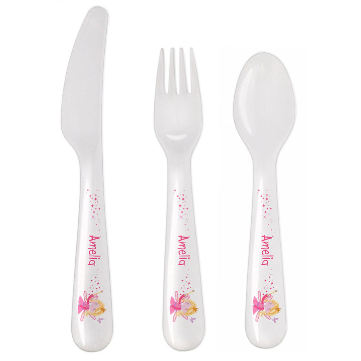 Personalised Garden Fairy 3 Piece Plastic Cutlery Set Flatware Sets Mini Bee 