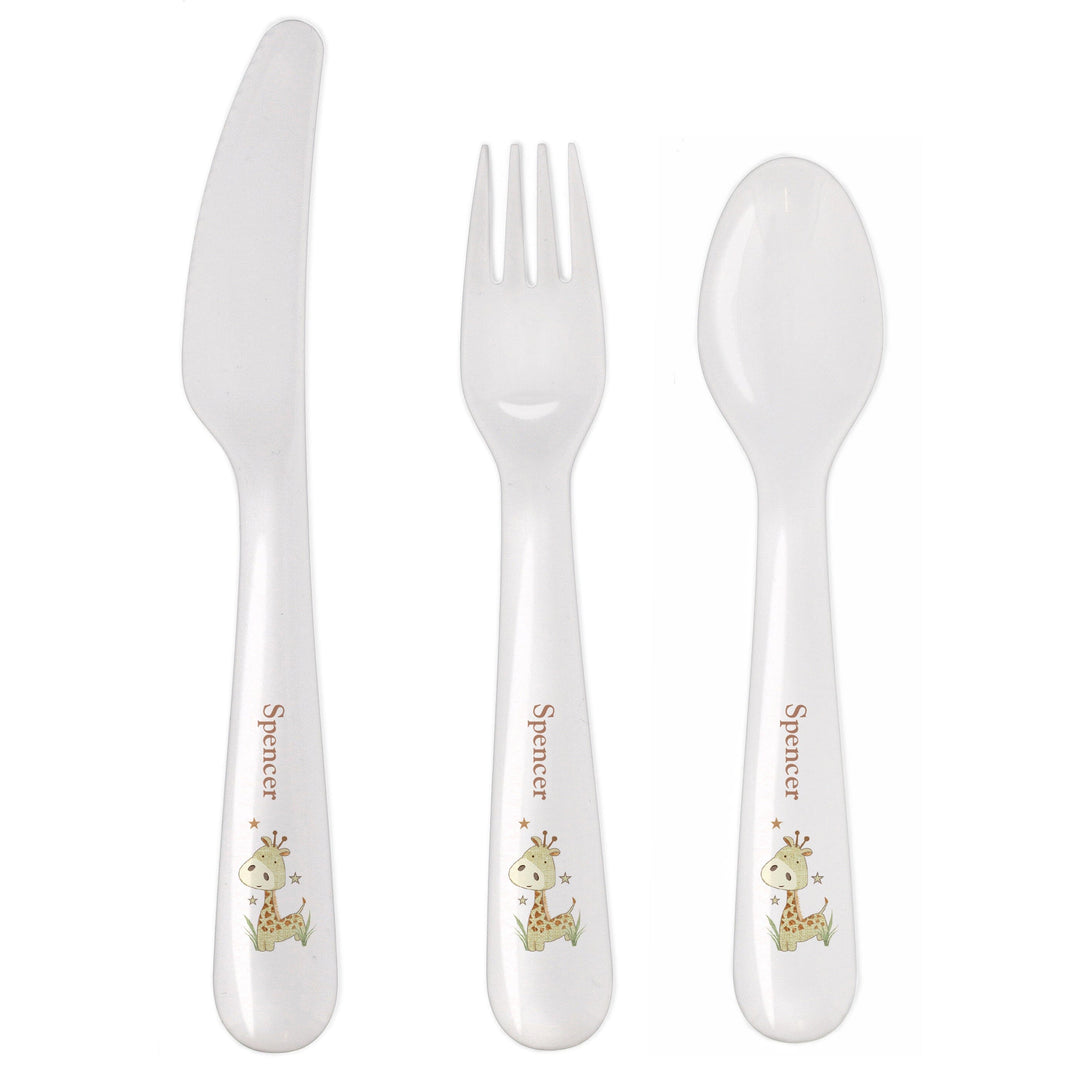 Personalised Hessian Giraffe 3 Piece Plastic Cutlery Set Flatware Sets Mini Bee 