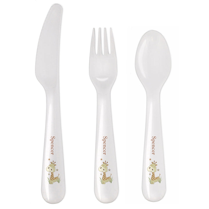 Personalised Hessian Giraffe 3 Piece Plastic Cutlery Set Flatware Sets Mini Bee 