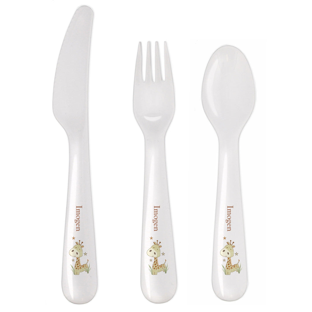 Personalised Hessian Giraffe 3 Piece Plastic Cutlery Set Flatware Sets Mini Bee 