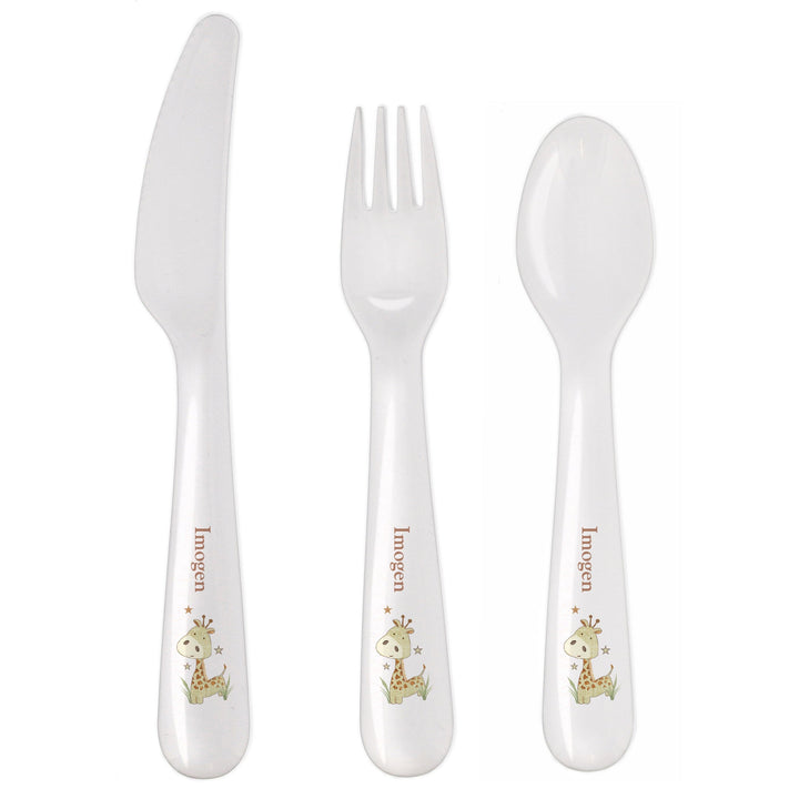 Personalised Hessian Giraffe 3 Piece Plastic Cutlery Set Flatware Sets Mini Bee 