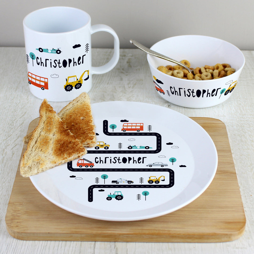 Personalised Little Car Plastic Breakfast Set Plates Mini Bee 