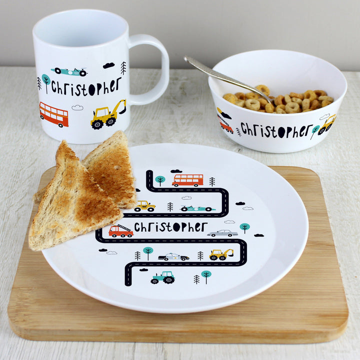 Personalised Little Car Plastic Breakfast Set Plates Mini Bee 
