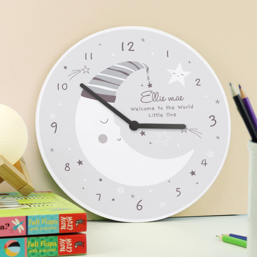Personalised Moon Wooden Nursery Clock Mini Bee Wall Clocks