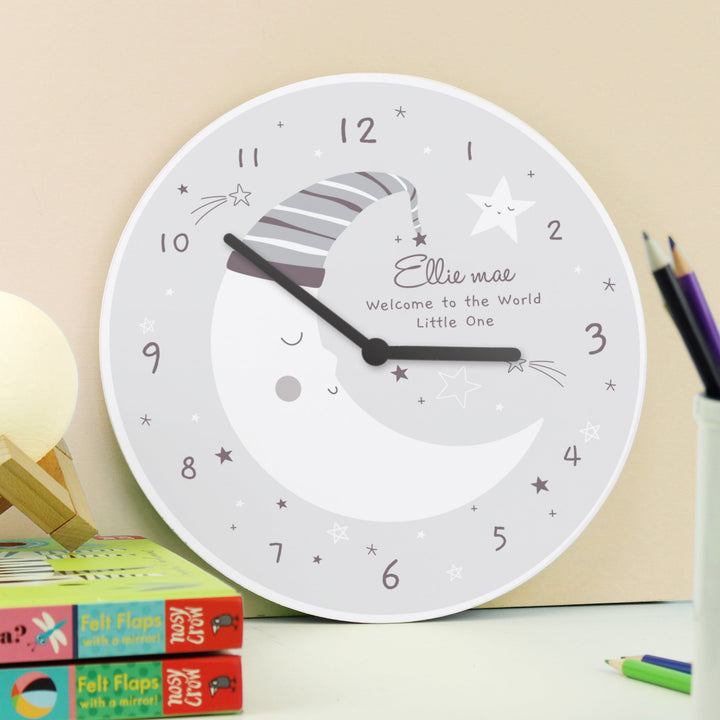 Personalised Moon Wooden Nursery Clock Mini Bee Wall Clocks