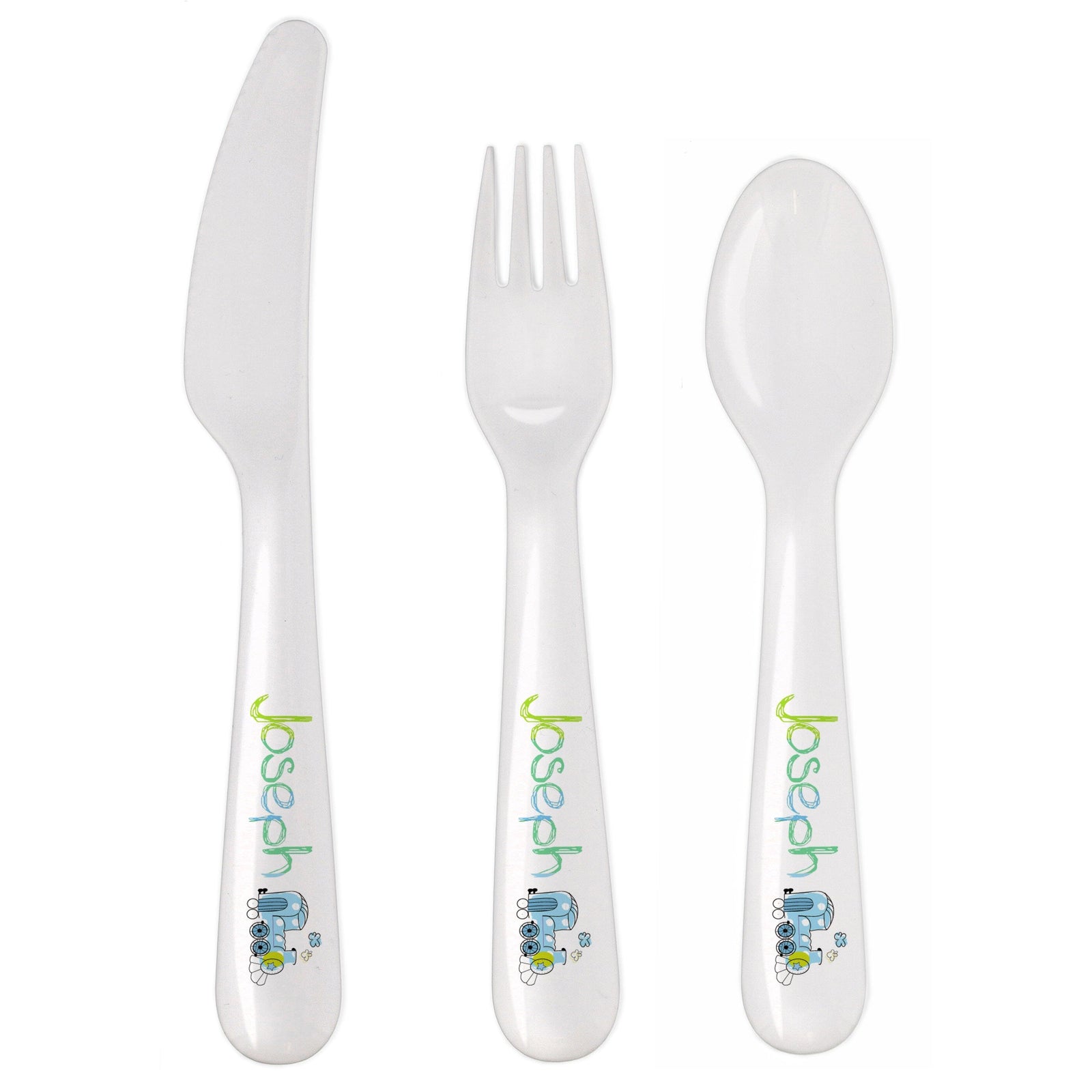 Personalised Patchwork Train 3 Piece Plastic Cutlery Set Flatware Sets Mini Bee 