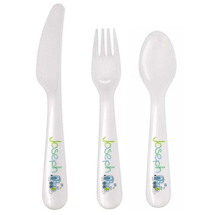 Personalised Patchwork Train 3 Piece Plastic Cutlery Set Flatware Sets Mini Bee 