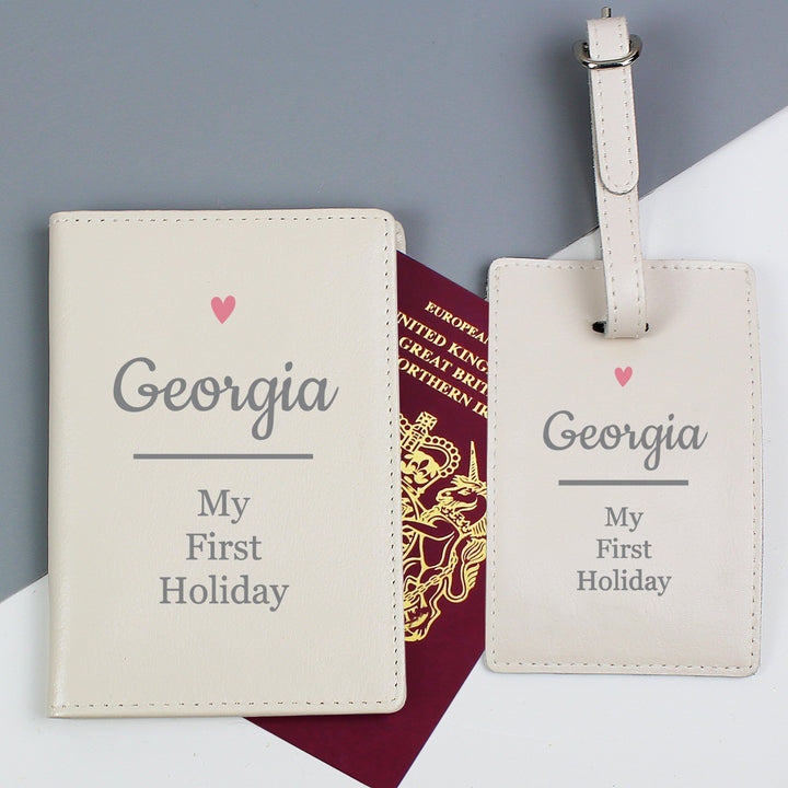 Personalised Pink Heart Cream Passport Holder &amp; Luggage Tag Set Luggage Tags Nestoro