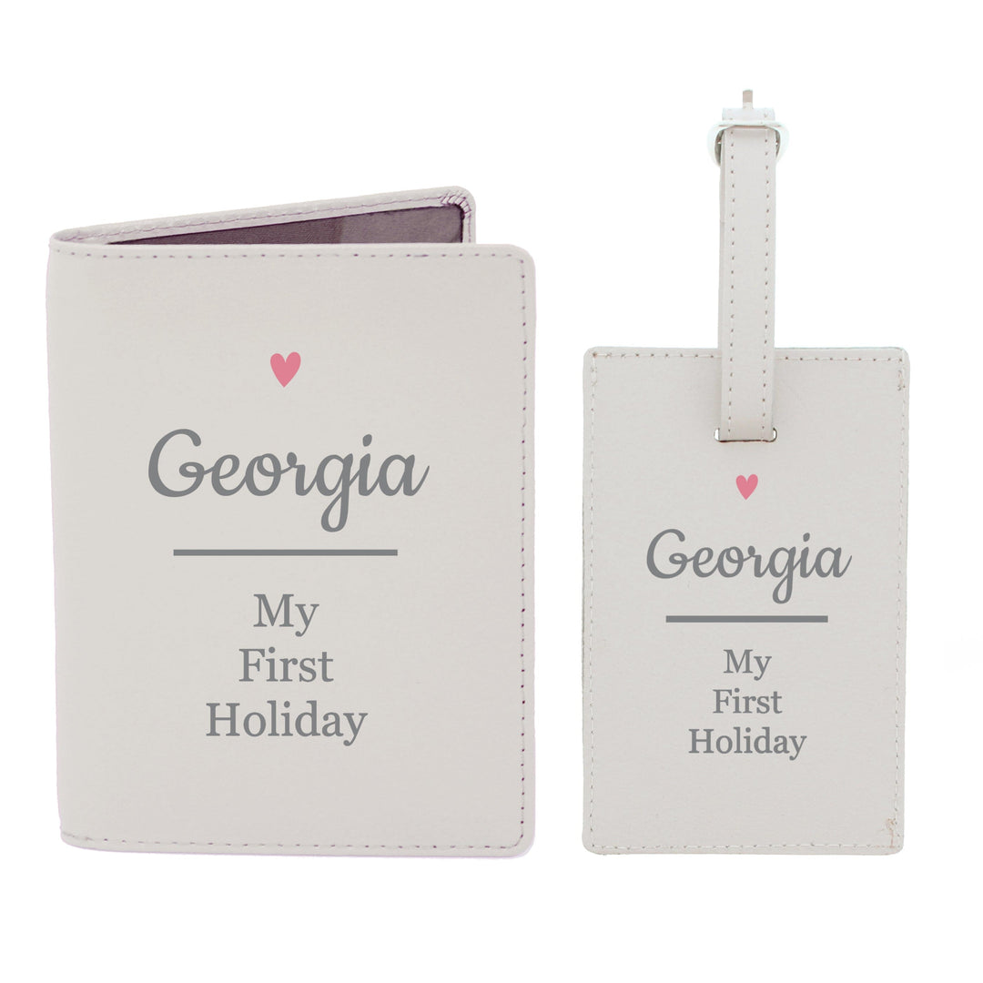 Personalised Pink Heart Cream Passport Holder &amp; Luggage Tag Set Luggage Tags Nestoro