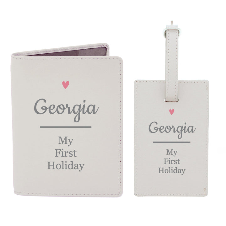 Personalised Pink Heart Cream Passport Holder &amp; Luggage Tag Set Luggage Tags Nestoro