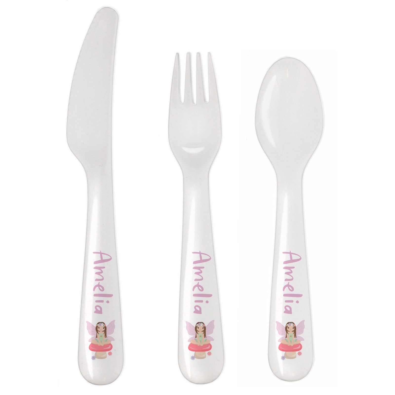 Personalised Toadstool Fairy Plastic Cutlery Flatware Sets Mini Bee 