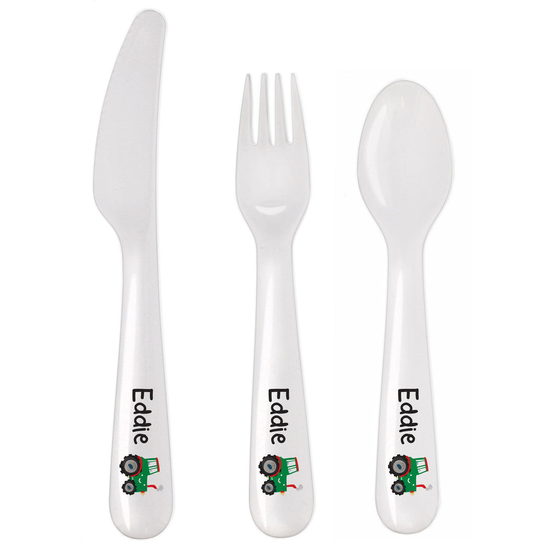 Personalised Tractor 3 Piece Plastic Cutlery Set Flatware Sets Mini Bee 