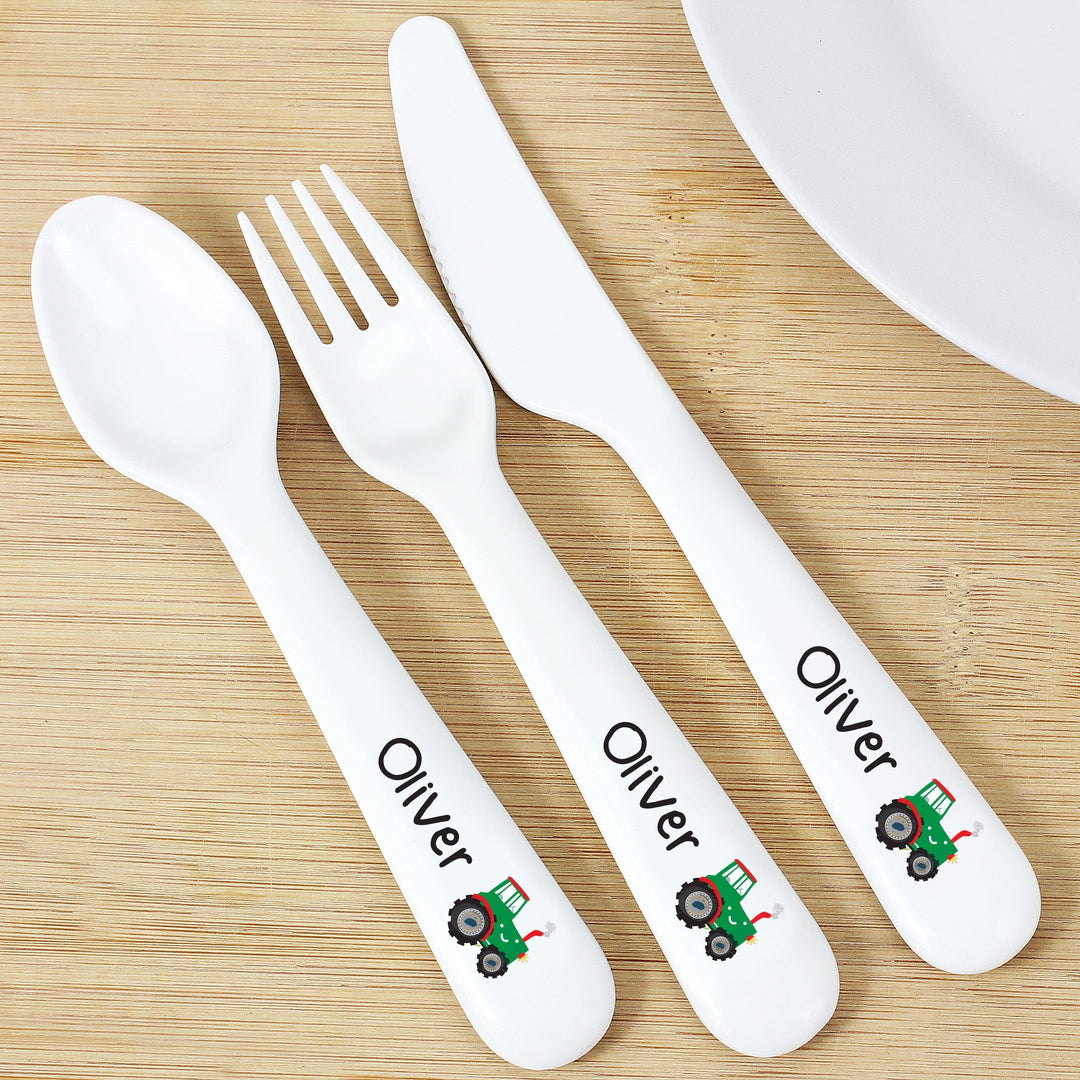 Personalised Tractor 3 Piece Plastic Cutlery Set Flatware Sets Mini Bee 
