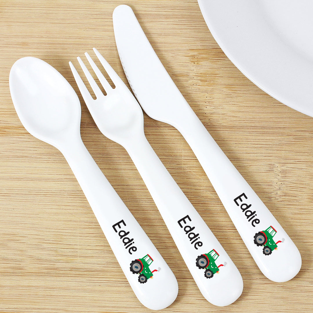 Personalised Tractor 3 Piece Plastic Cutlery Set Flatware Sets Mini Bee 