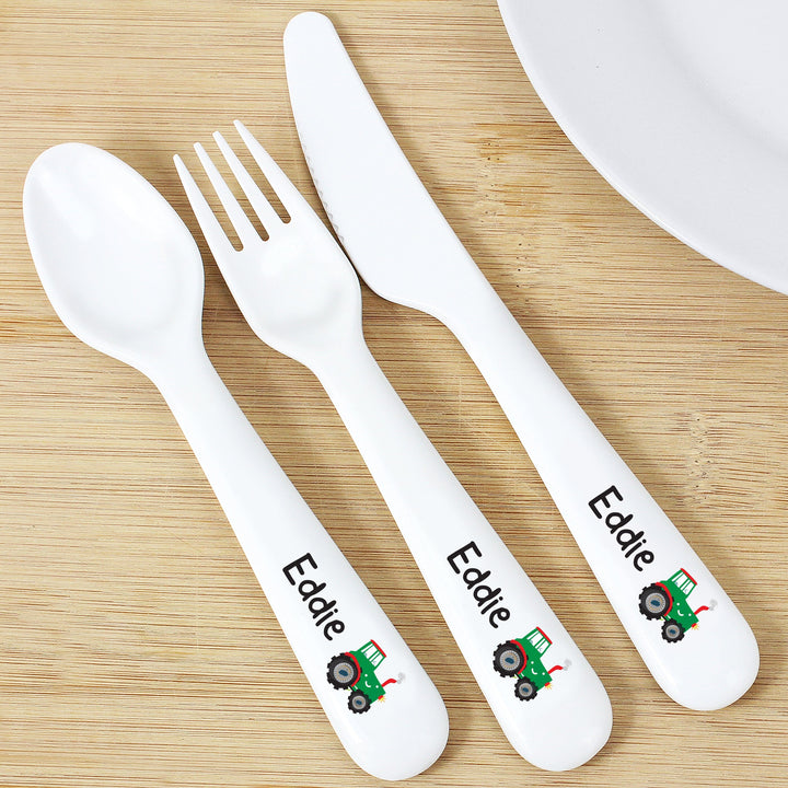 Personalised Tractor 3 Piece Plastic Cutlery Set Flatware Sets Mini Bee 