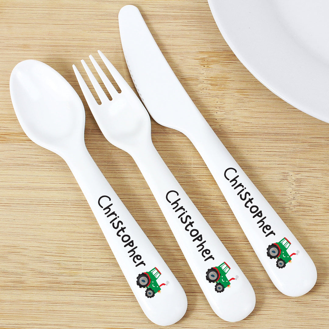 Personalised Tractor 3 Piece Plastic Cutlery Set Flatware Sets Mini Bee 