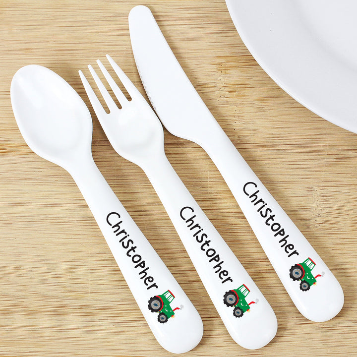 Personalised Tractor 3 Piece Plastic Cutlery Set Flatware Sets Mini Bee 