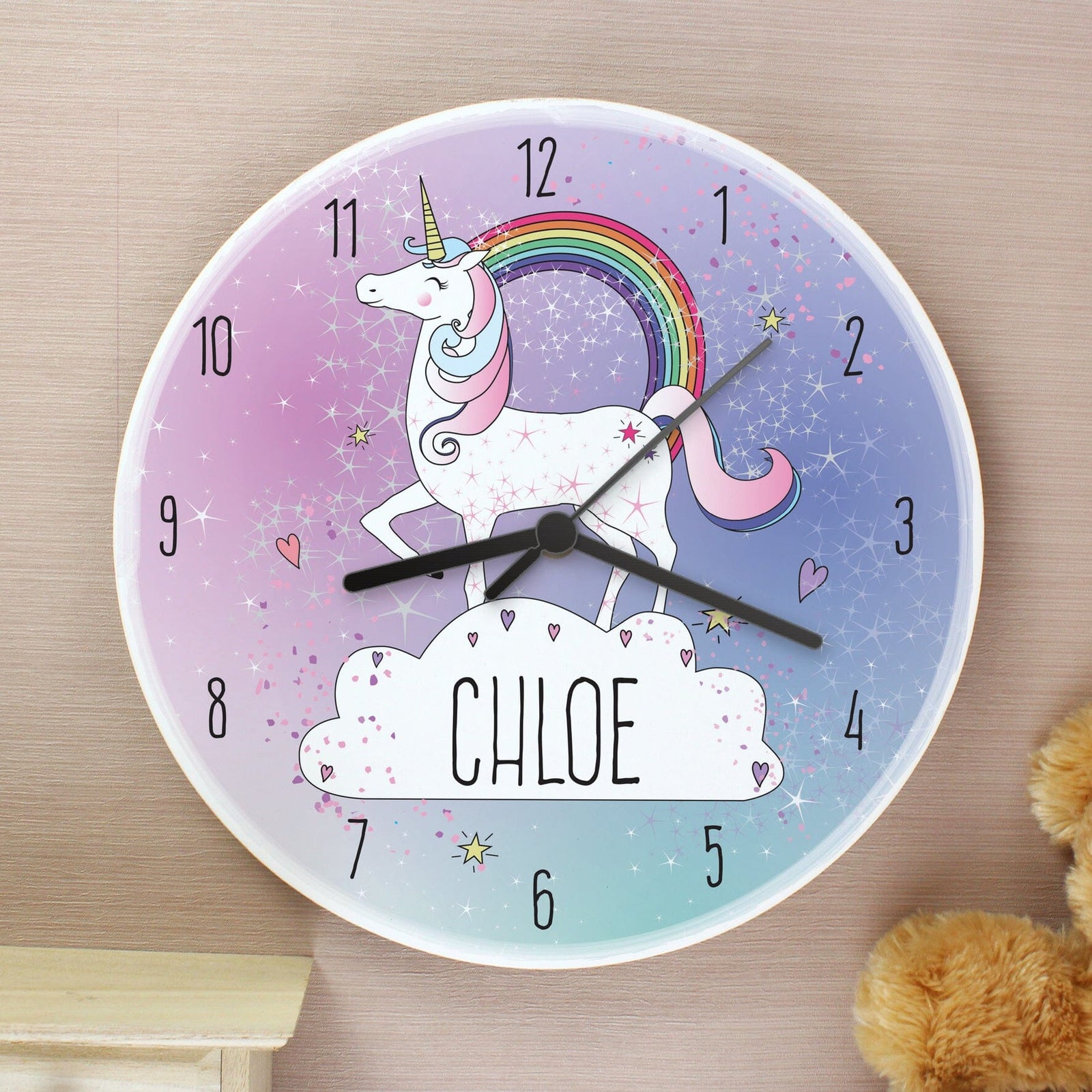 Personalised Unicorn Wooden Clock Wall Clocks Mini Bee 