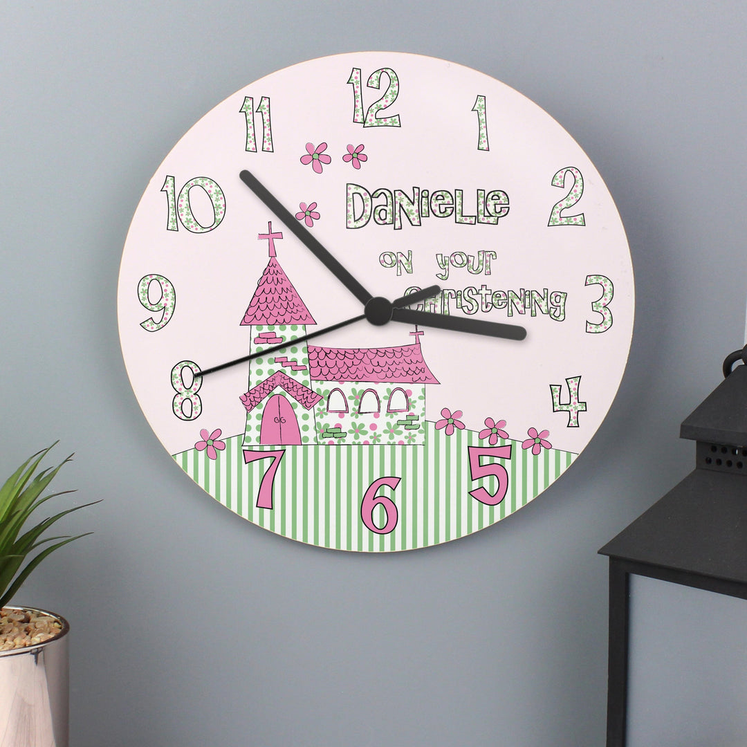 Personalised Whimsical Church Christening Clock Wall Clocks Mini Bee 