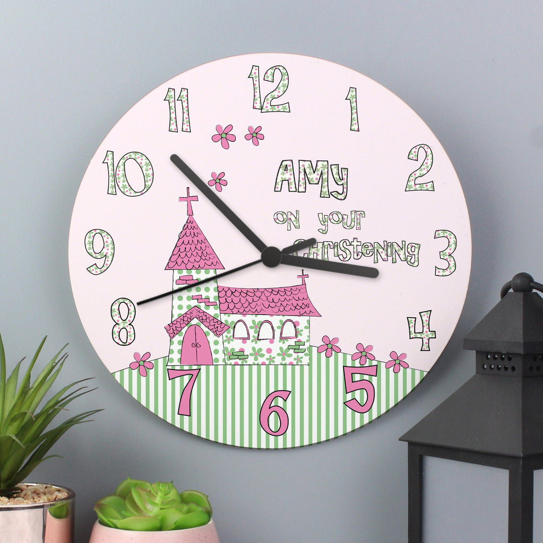 Personalised Whimsical Church Christening Clock Wall Clocks Mini Bee 