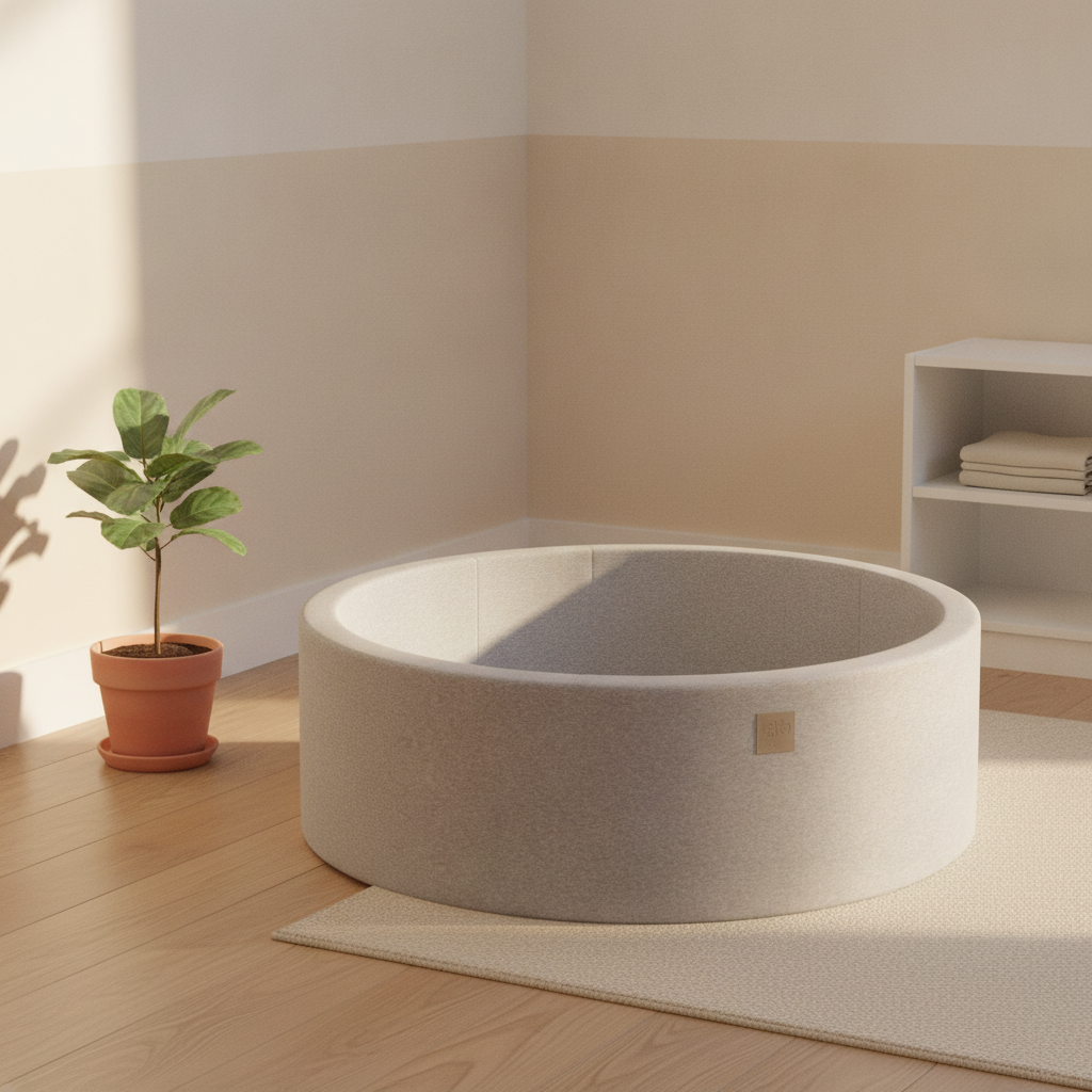 MeowBaby Light Grey Ball Pit styled in a real home setting