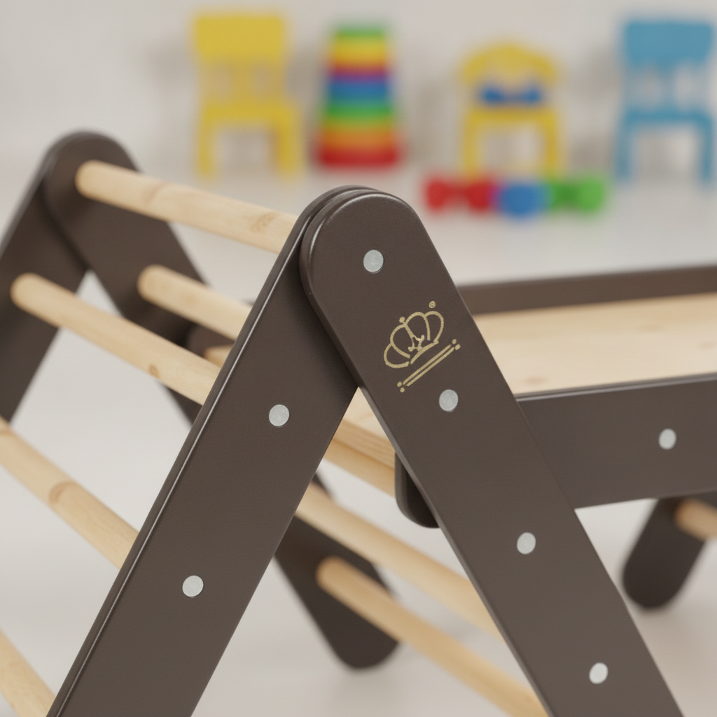 Close-up detail of the MeowBaby Climbing Triangle with Slide and Climbing Frame Set