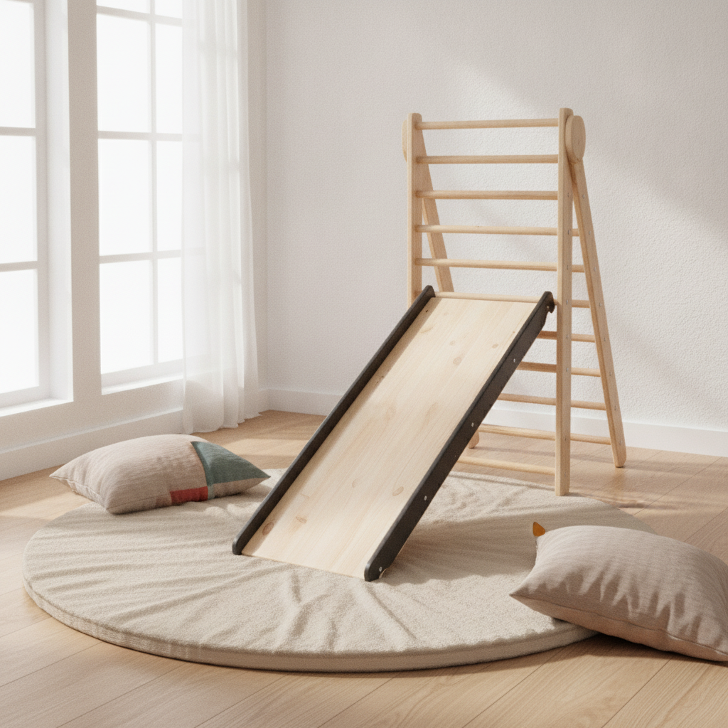 MeowBaby Slide and Climbing Wall Add-On attached to a wooden ladder