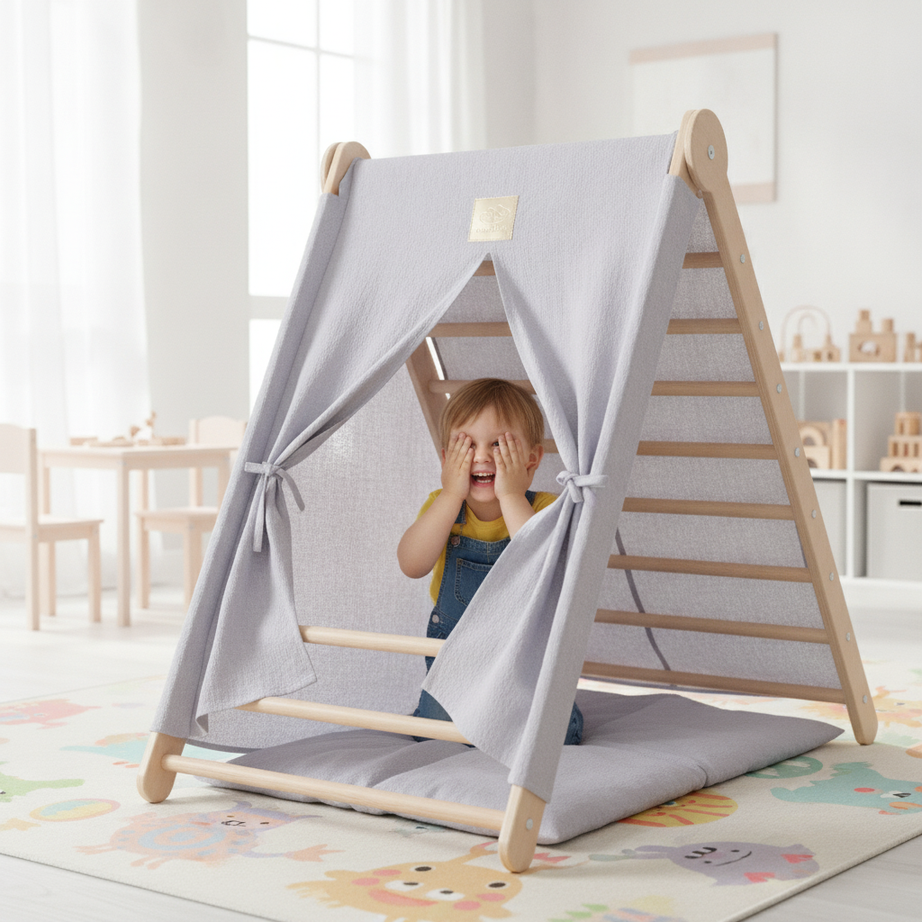 Child playing inside the MeowBaby Tent for Ladder den