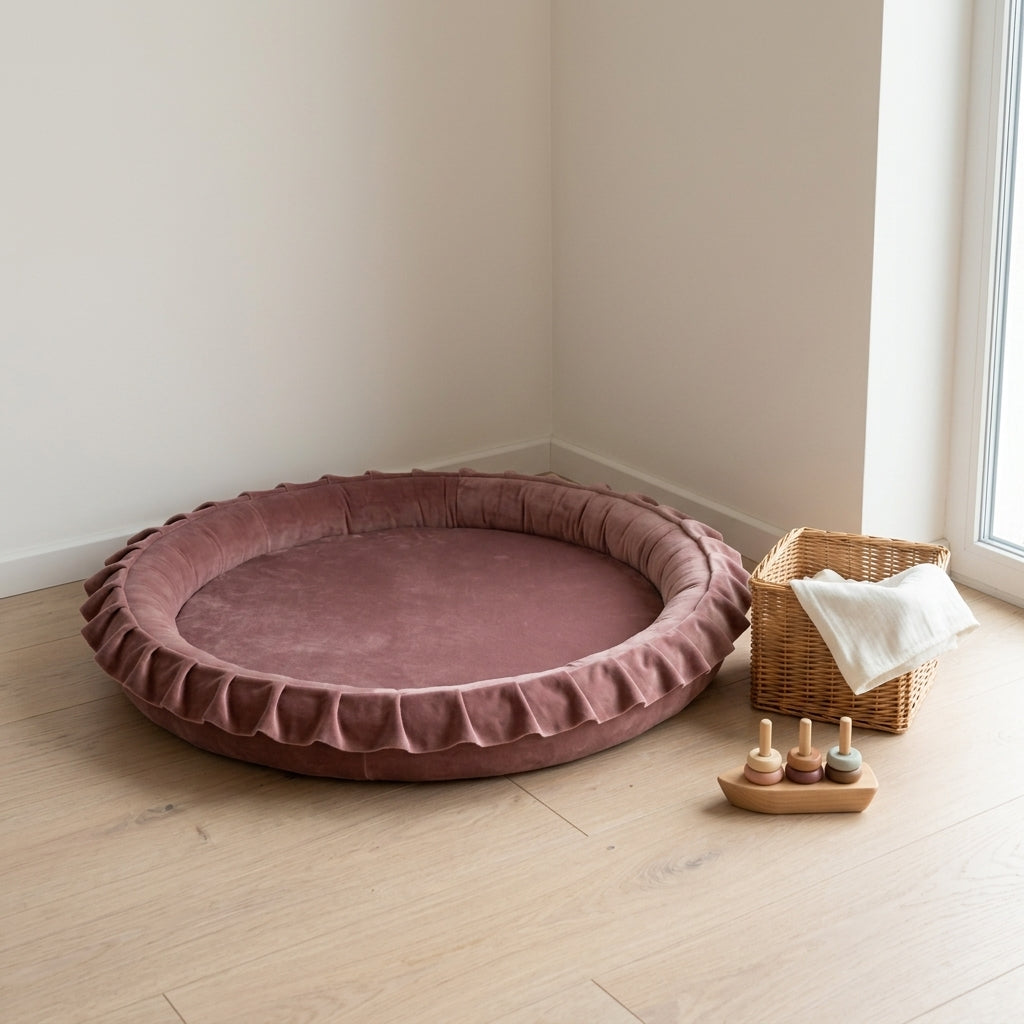 Monio for Kids Beige Velvet Padded Nest Playmat, lifestyle image