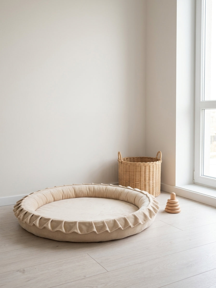 Monio for Kids Cream Velvet Padded Nest Playmat, lifestyle image
