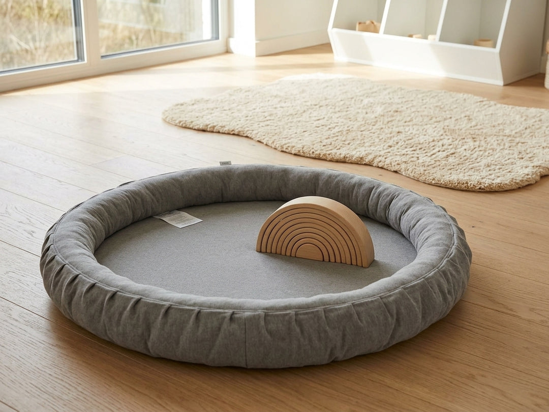 Monio for Kids Dark Grey Cotton Padded Nest Playmat, lifestyle image