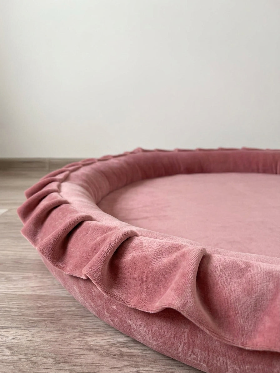 Monio for Kids Dirty Pink Velvet Padded Nest Playmat, lifestyle image