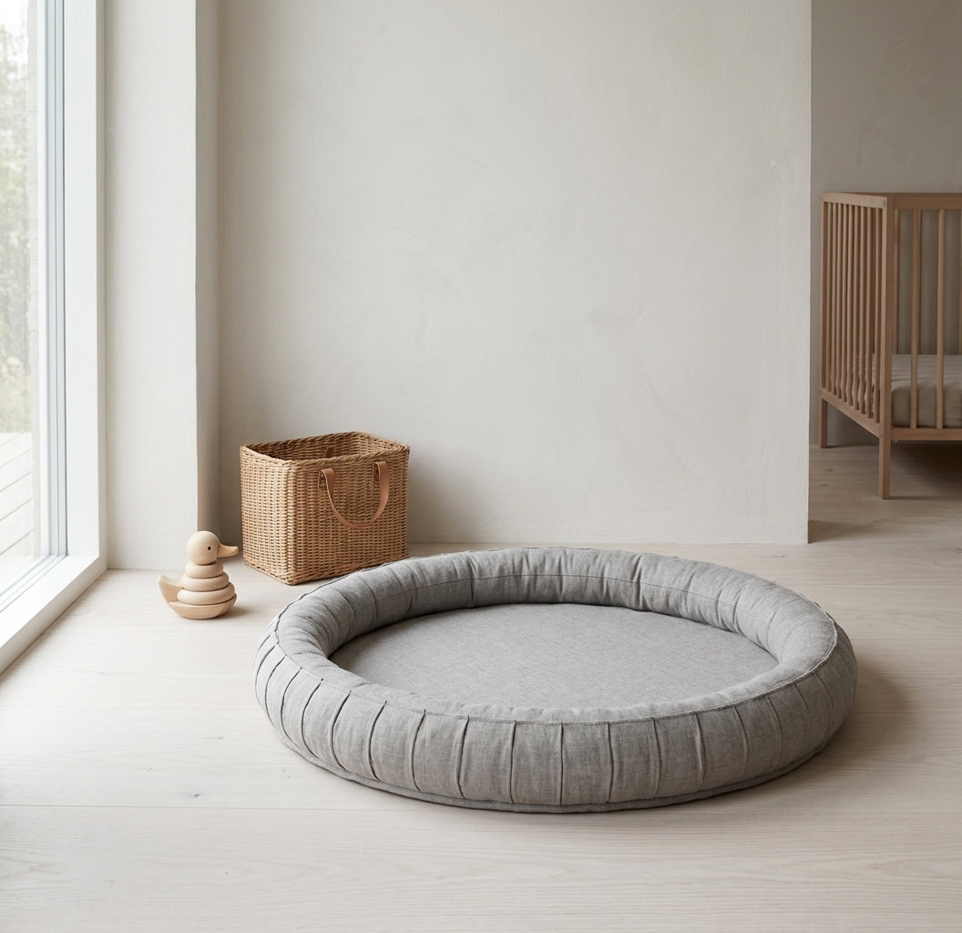 Monio for Kids Light Grey Cotton Padded Nest Playmat, lifestyle image