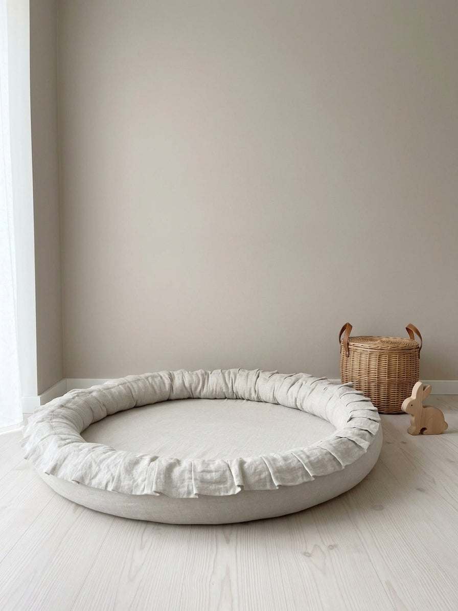 Monio for Kids Natural Linen Padded Nest Playmat, lifestyle image