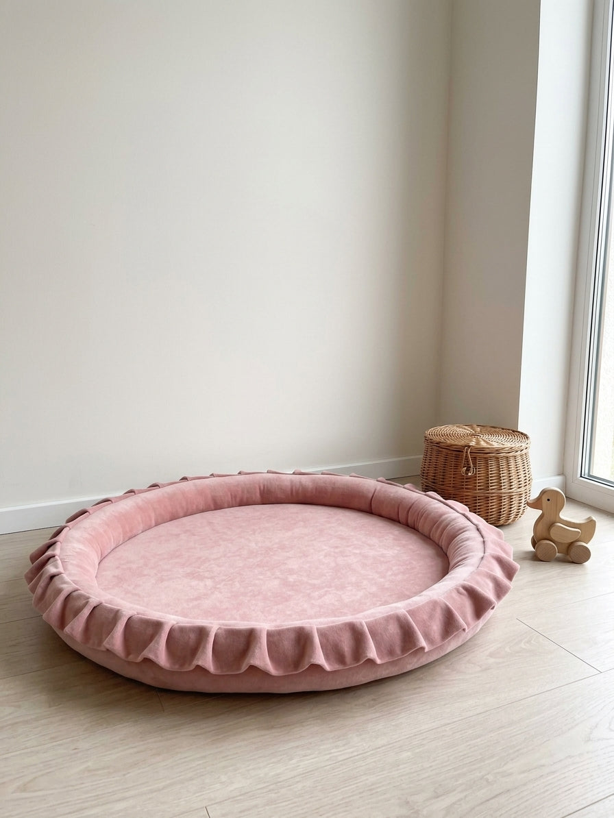 Monio for Kids Pink Velvet Padded Nest Playmat, lifestyle image