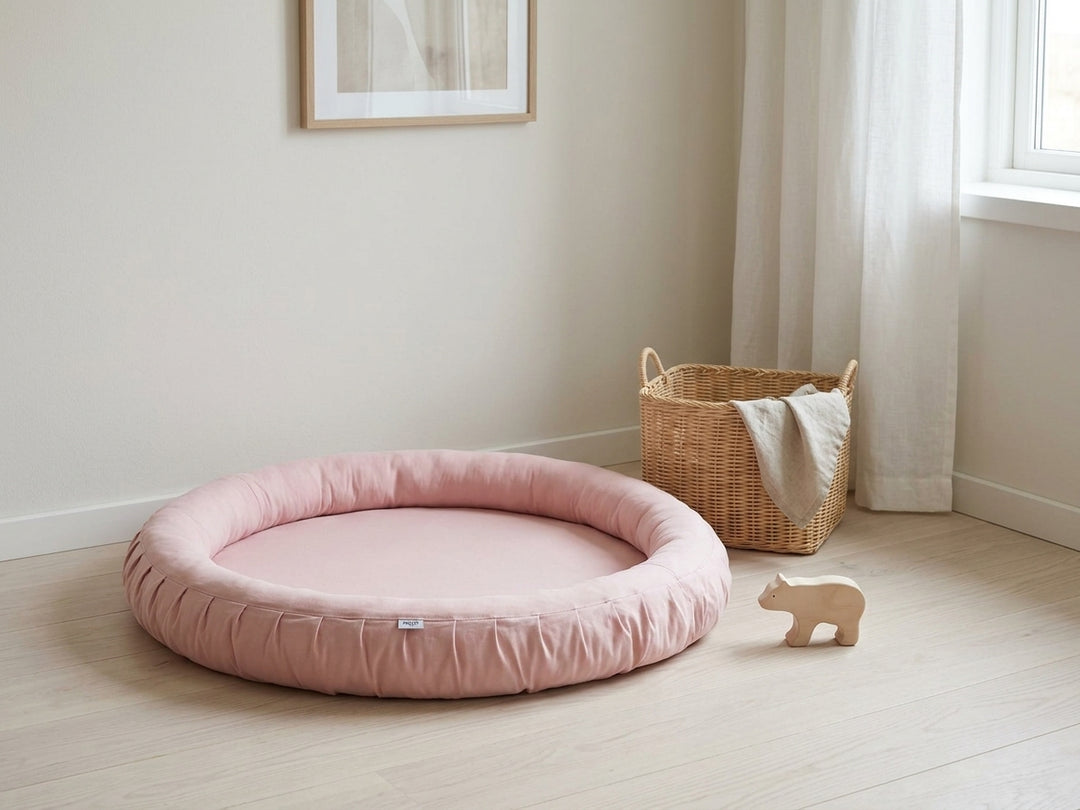 Monio for Kids Powder Pink Cotton Padded Nest Playmat, lifestyle image