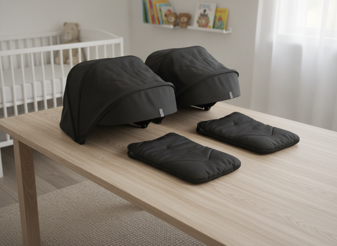 Roma Gemini 2 Colour Pack in Jet Black laid out with hoods and padded liners