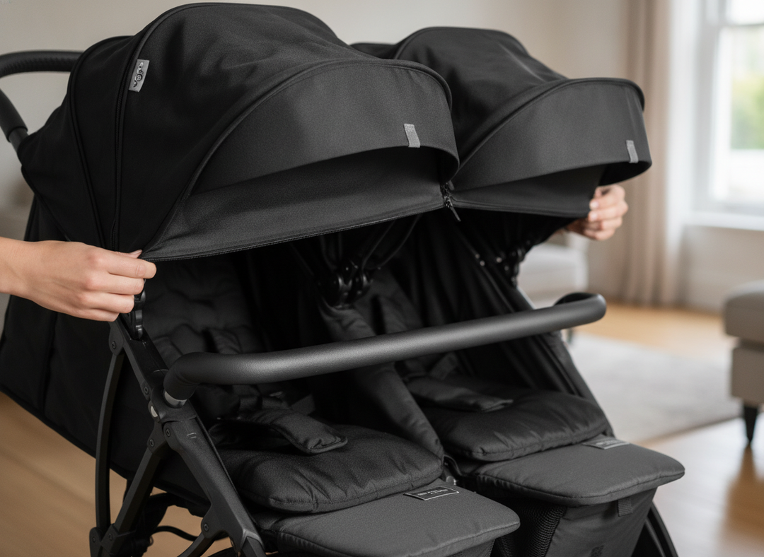 Roma Gemini 2 Colour Pack in Jet Black fitted onto a pushchair seat unit