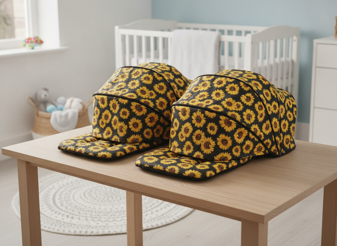 Roma Gemini 2 Colour Pack in Sunflower laid out with hoods and padded liners