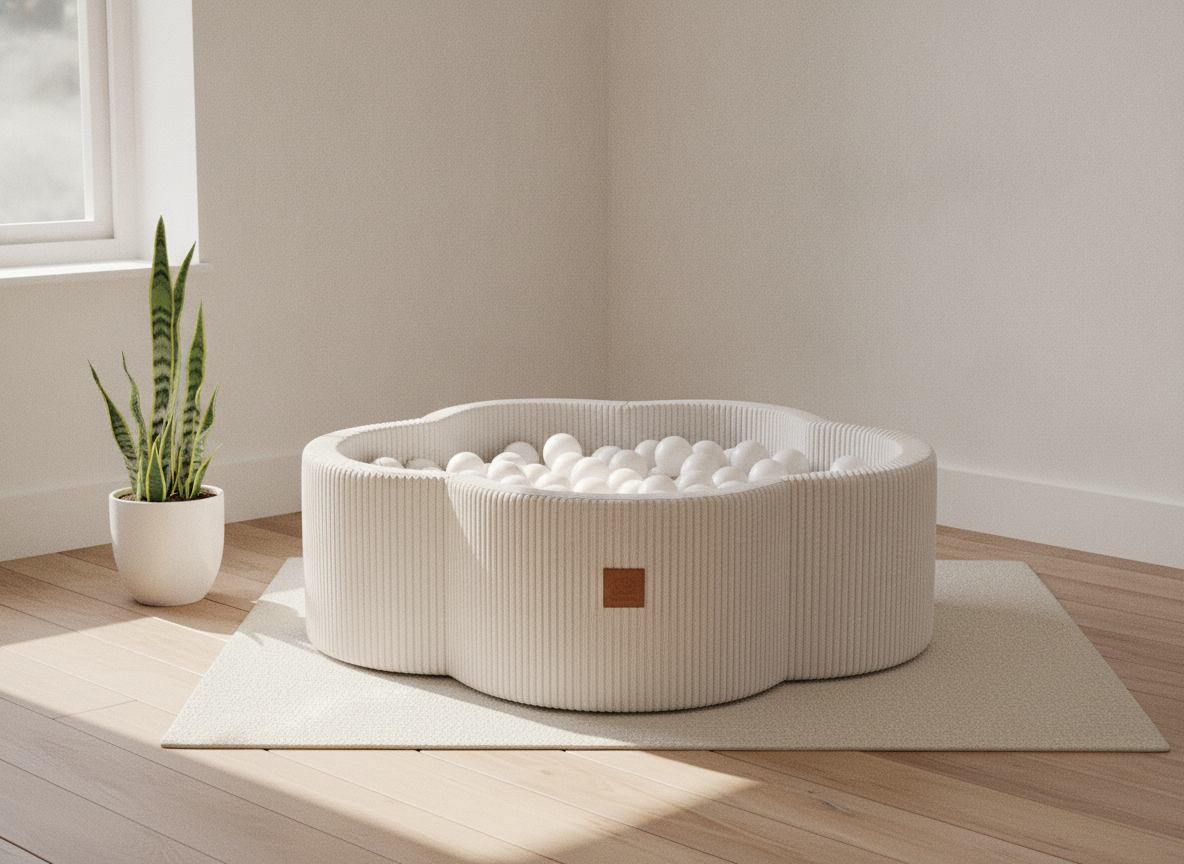 MeowBaby Ecru Aesthetic Flower ball pit in a lifestyle setting: A Petal Shape That Settles Into The Room