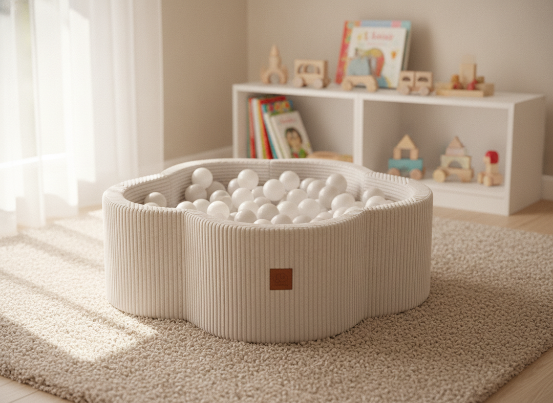 MeowBaby Ecru Aesthetic Flower ball pit in a lifestyle setting: Built For Where Play Actually Happens