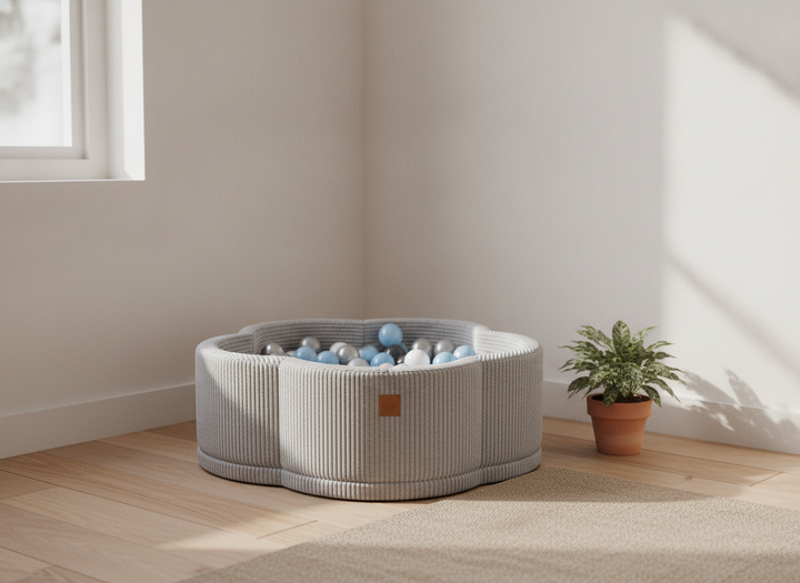 MeowBaby Grey Aesthetic Flower ball pit in a lifestyle setting: A Petal Shape That Settles Into The Room