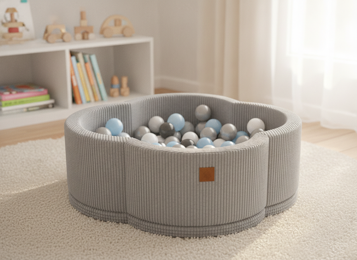 MeowBaby Grey Aesthetic Flower ball pit in a lifestyle setting: Built For Where Play Actually Happens