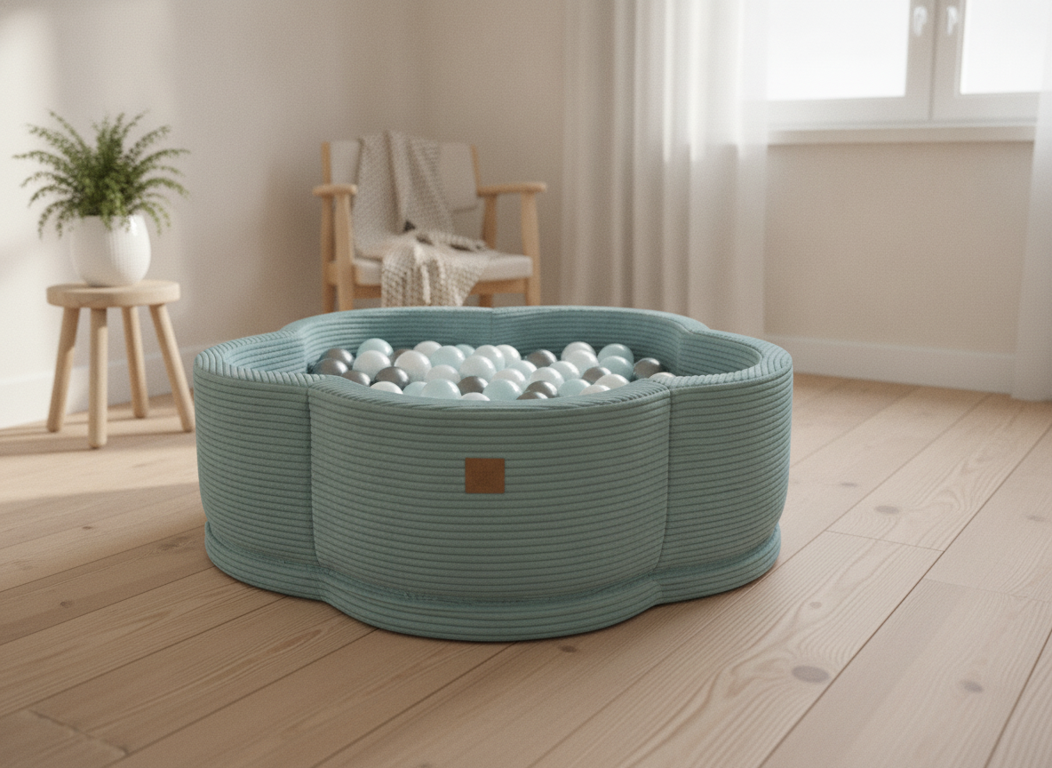 MeowBaby Turquoise Aesthetic Flower ball pit in a lifestyle setting: A Petal Shape That Settles Into The Room