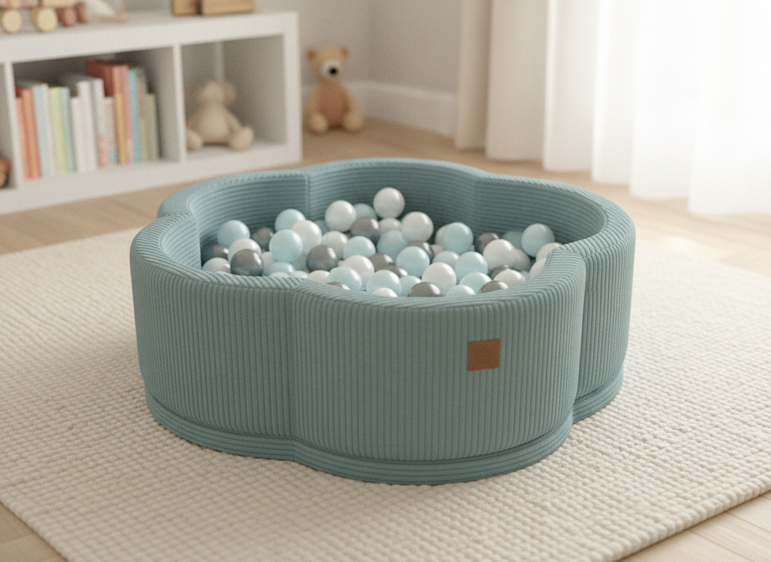 MeowBaby Turquoise Aesthetic Flower ball pit in a lifestyle setting: Built For Where Play Actually Happens
