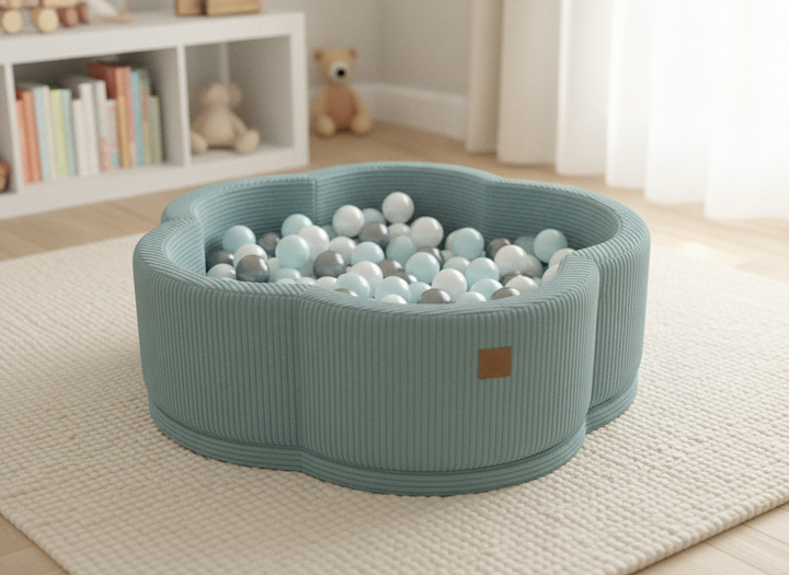 MeowBaby Turquoise Aesthetic Flower ball pit in a lifestyle setting: Built For Where Play Actually Happens