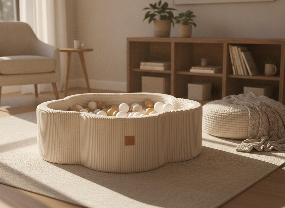 MeowBaby Vanila Aesthetic Flower ball pit in a lifestyle setting: A Fixture In The Room, Not A Toy Box Item