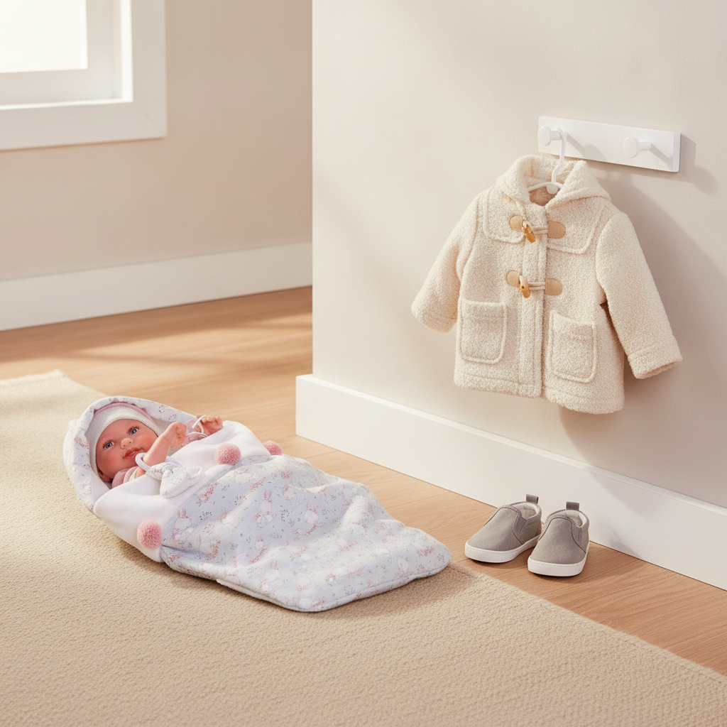 Wrapped up for an outing - Antonio Juan Newborn Pipa Doll with Bunny Bag and Teether, 42cm, Nestoro