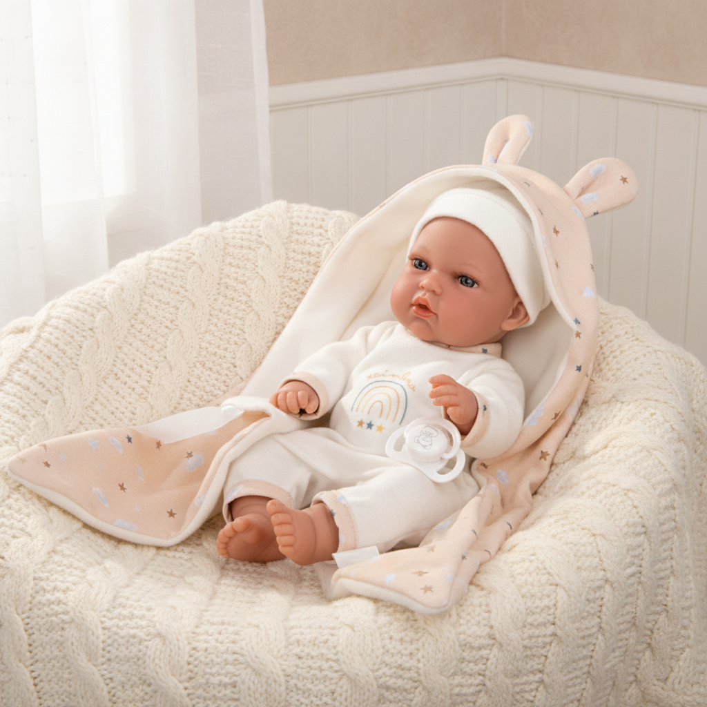Soft touch, small hands - Arias Elegance Bunny Doll with Blanket and Dummy, Beige, 30cm, Nestoro